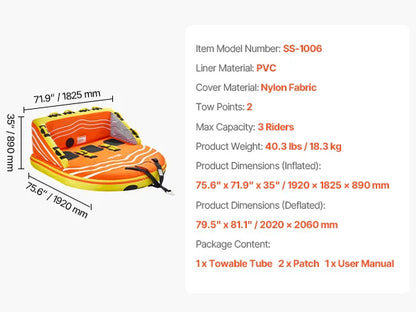 Towable Tube for Boating 1-4 Riders Inflatable Boat Tubes